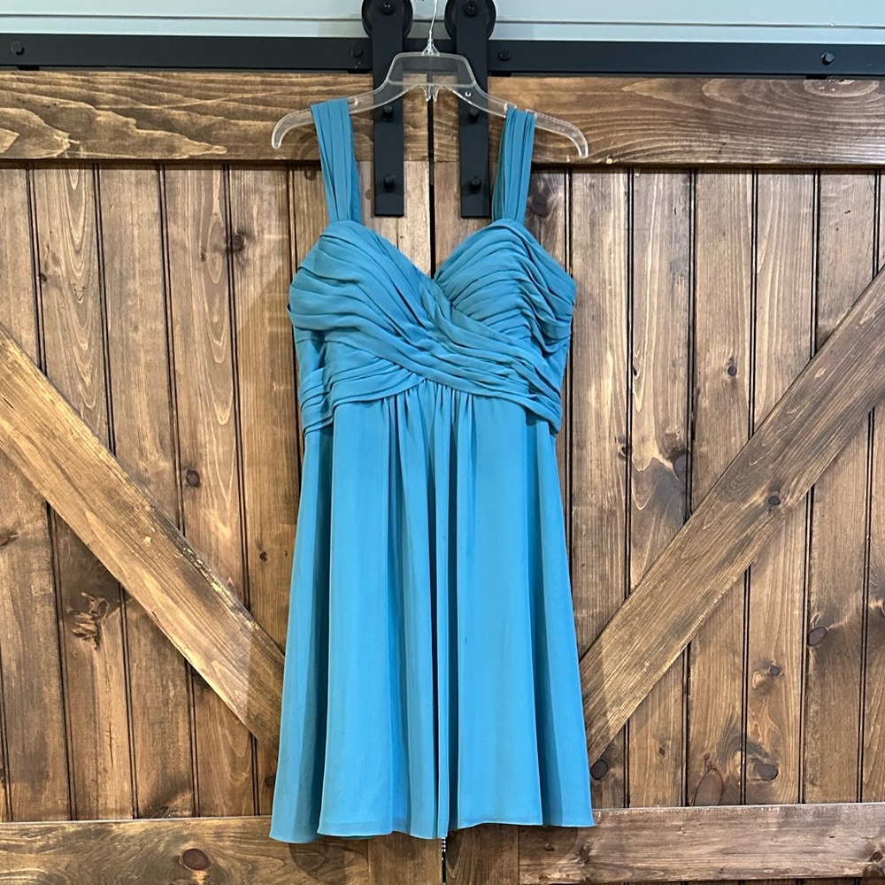 Bill Levkoff Teal Sweetheart Mini Bridemaids Dress